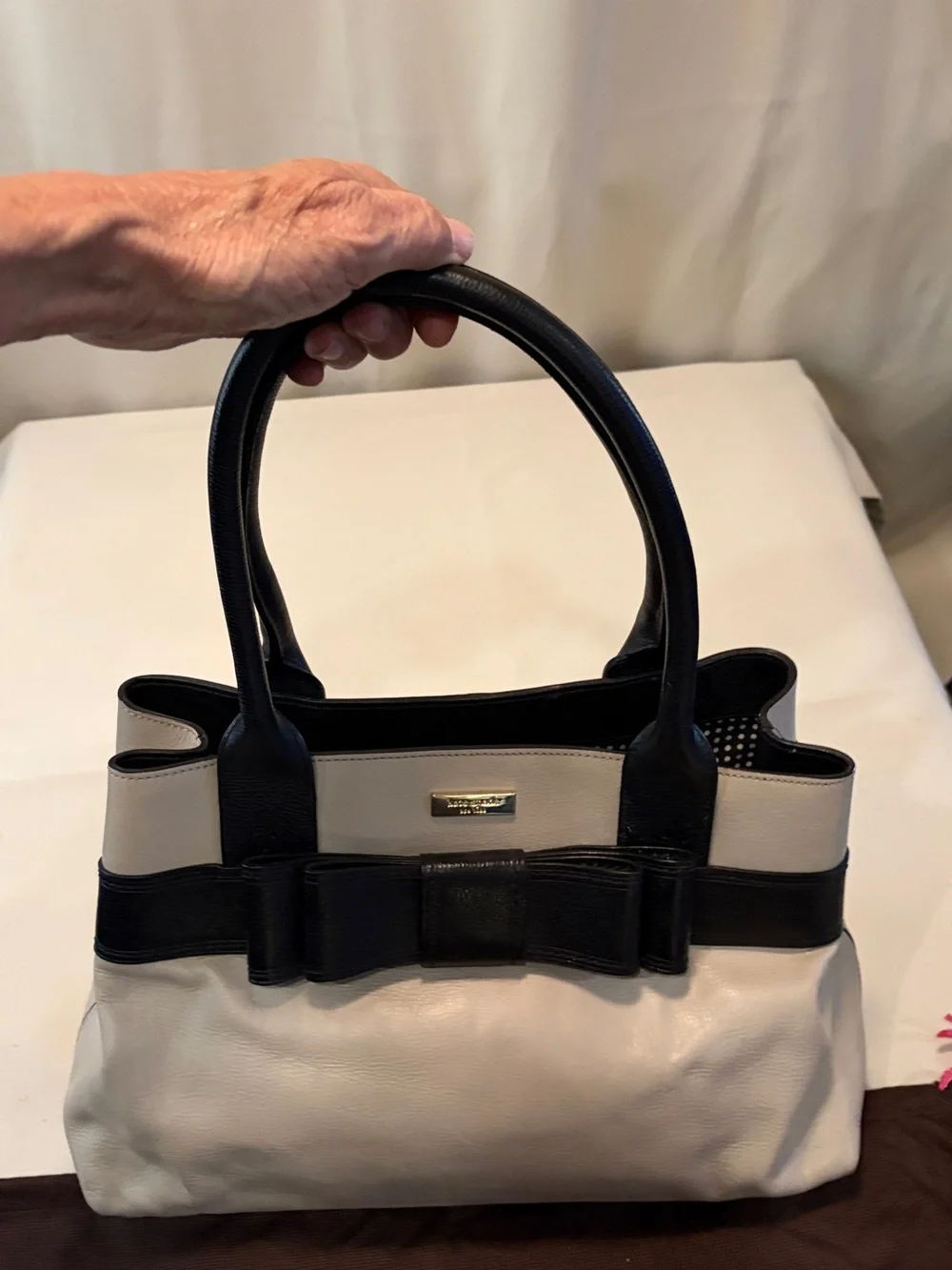 kate spade Black and Cream Leather Bow Tote